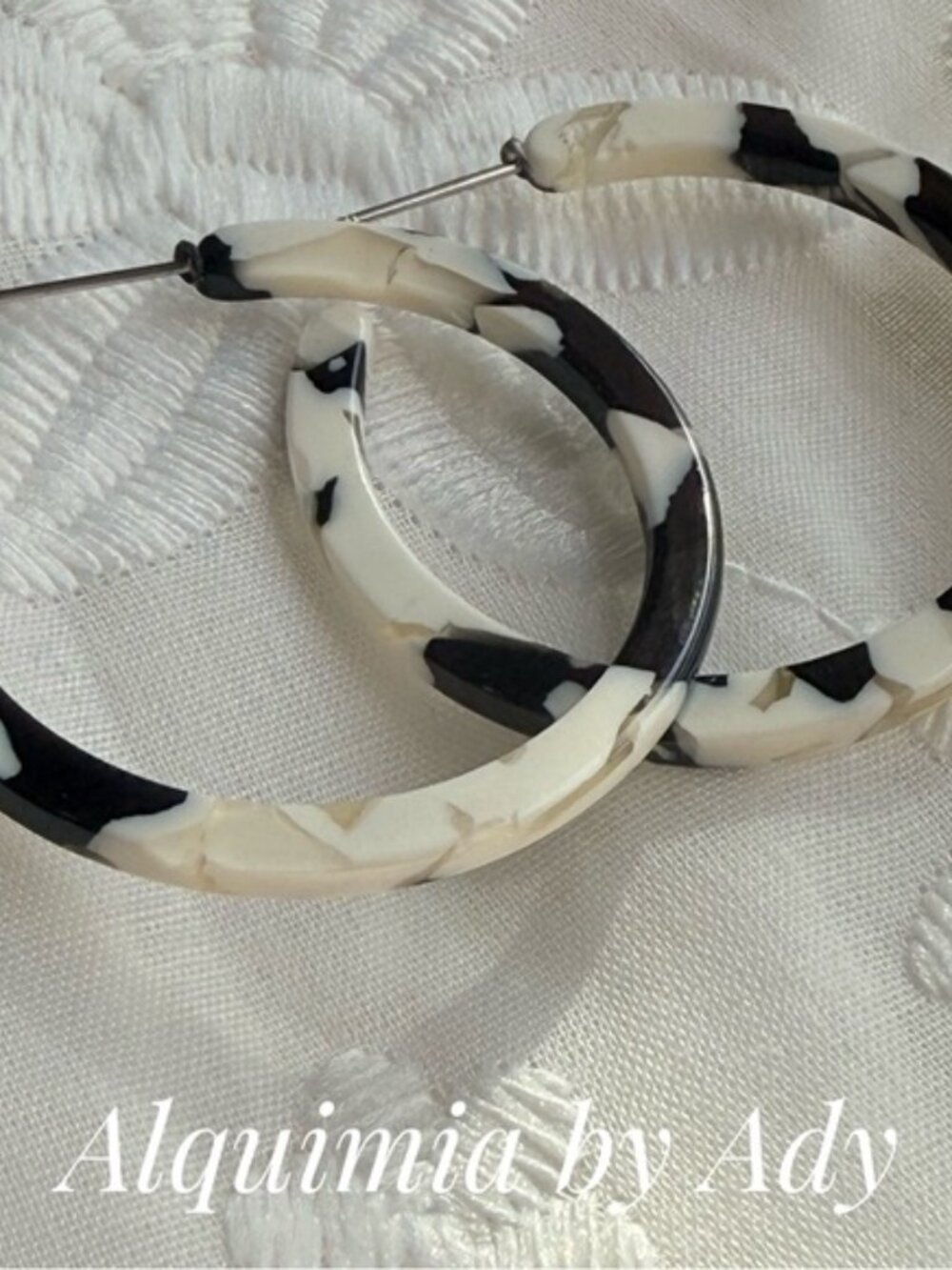 Fall Black and Cream Marbled Hoop Earrings